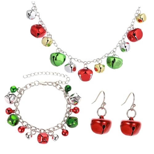 TOPPERFUN Weihnachtliches Schmuckset Kupfer Glocken Halskette Armband Ohrschmuck Bunt Party Schmuck für Mädchen Langlebig Hautfreundlich von TOPPERFUN