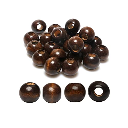 30 braune Makramee-Holzperlen, 25 mm, dunkelbraun, rund, gefärbt, 10 mm Loch für DIY-Dekorationen von TOPTAN