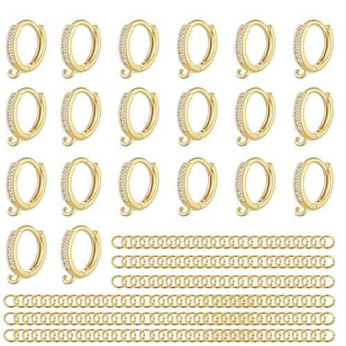 14 Karat vergoldete Huggie-Creolen, 120 Stück, Zirkonia-Creolen mit Biegeringen, hypoallergen, runde Klappbügel-Komponenten 14 Karat vergoldete Huggie-Creolen, 120 Stück, Zirkonia-Creolen mit Biegeringen, hypoallergen, runde Klappbügel-Komponenten von TOPUSSESS