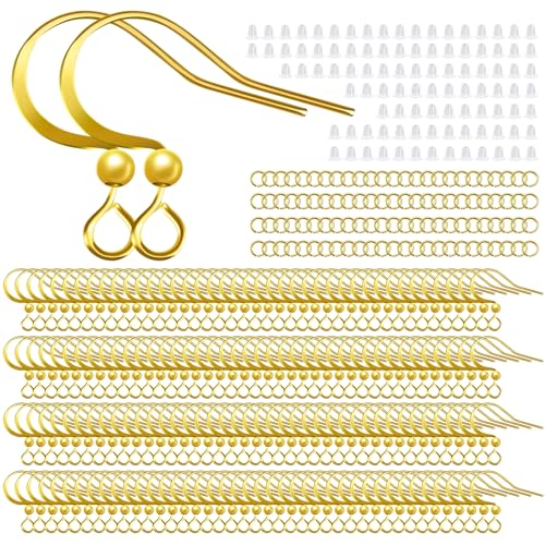 160 Stück/80 Paar 18 Karat vergoldete Ohrringhaken, hypoallergene Ohrdraht, Fischhaken mit 100 Stück transparenten Silikon-Ohrringverschlüssen und 100 Stück Biegeringe Goldohrringen für 160 Stück/80 Paar 18 Karat vergoldete Ohrringhaken, hypoallergene Ohrdraht, Fischhaken mit 100 Stück transparenten Silikon-Ohrringverschlüssen und 100 Stück Biegeringe Goldohrringen für von TOPUSSESS