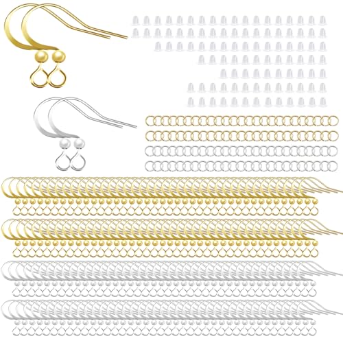 160 Stück/80 Paar Ohrringhaken, 14 Karat Goldton und Silber, hypoallergene Ohrdraht, Fischhaken mit 100 Stück Silikon-Ohrring-Verschlüssen und 100 Stück Biegeringe Goldohrringen für von TOPUSSESS