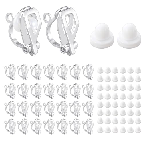 30 Stück silberfarbene Clip-On-Ohrring-Konverter mit leicht zu öffnender Schlaufe für DIY-Ohrringe, nicht durchbohrte Ohren, Clip-On-Ohrringe, mit Komfort-Ohrringpolstern 30 Stück silberfarbene Clip-On-Ohrring-Konverter mit leicht zu öffnender Schlaufe für DIY-Ohrringe, nicht durchbohrte Ohren, Clip-On-Ohrringe, mit Komfort-Ohrringpolstern von TOPUSSESS