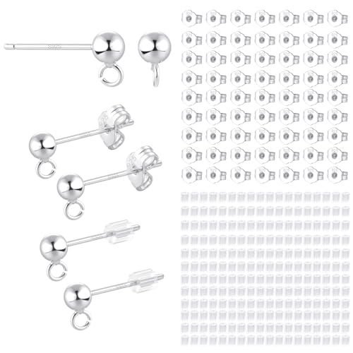 50 Stück silberne flache Ohrstecker, hypoallergene Ohrstecker mit 925er-Sterlingsilber-Pfosten für DIY-Schmuckherstellung 50 Stück silberne flache Ohrstecker, hypoallergene Ohrstecker mit 925er-Sterlingsilber-Pfosten für DIY-Schmuckherstellung von TOPUSSESS