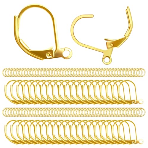 Klappbügel-Ohrhaken mit Schlaufe, 18 Karat vergoldet, hypoallergen, baumelnd, mit Biegeringe für Schmuckherstellung, 200 Stück von TOPUSSESS