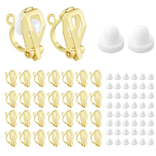 Ohrring-Konverter zum Anklippen, 14 Karat vergoldet, mit leicht zu öffnender Schlaufe für DIY-Ohrringe, nicht durchbohrte Ohren, Clip-On-Ohrringe, mit Komfort-Ohrring-Pads, 30 Stück Ohrring-Konverter zum Anklippen, 14 Karat vergoldet, mit leicht zu öffnender Schlaufe für DIY-Ohrringe, nicht durchbohrte Ohren, Clip-On-Ohrringe, mit Komfort-Ohrring-Pads, 30 Stück von TOPUSSESS