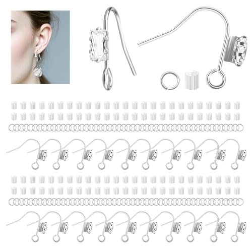 Silberne Ohrringhaken mit kubischem Zirkonia, hypoallergene Fischhaken, 220 Stück Ohrring-Fundstücke für die Schmuckherstellung Silberne Ohrringhaken mit kubischem Zirkonia, hypoallergene Fischhaken, 220 Stück Ohrring-Fundstücke für die Schmuckherstellung von TOPUSSESS