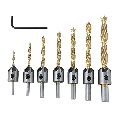 TOPWAY Senker Bohrer Set 8 Stück, 3-10mm Senkerbohrer für Holz, Dreizackiger High-Speed-Kohlenstoffstahl-Bohrer Kegelsenker mit L-Schlüssel zum Holz Bohren Holzbearbeitung 131301 TOPWAY Senker Bohrer Set 8 Stück, 3-10mm Senkerbohrer für Holz, Dreizackiger High-Speed-Kohlenstoffstahl-Bohrer Kegelsenker mit L-Schlüssel zum Holz Bohren Holzbearbeitung 131301 von TOPWAY