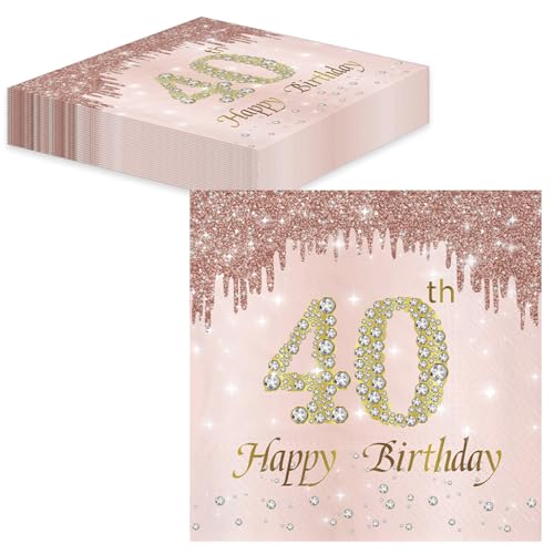 TOPWAYS 40 Geburtstagsdeko Servietten 60 Stück, Roségold Papier Party Tischdeko für 40. Geburtstag Mädchen Frau Frauen Happy Birthday Decorations von TOPWAYS