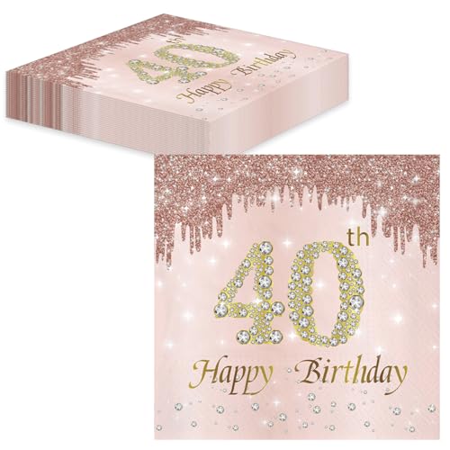 TOPWAYS 40 Geburtstagsdeko Servietten 60 Stück, Roségold Papier Party Servietten Tischdeko für 40. Geburtstag Mädchen Frau Frauen Party Happy Birthday Servietten Decorations (40) von TOPWAYS