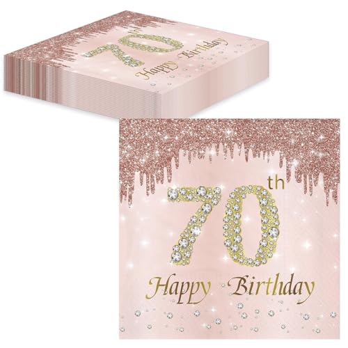 TOPWAYS 70 Geburtstagsdeko Servietten 60 Stück, Roségold Papier Party Servietten Tischdeko für 70. Geburtstag Mädchen Frau Frauen Party Happy Birthday Servietten Decorations (70) von TOPWAYS