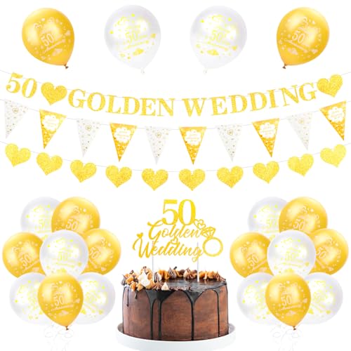 Partyzubehör zum 50. Hochzeitstag, Dekoration, Luftballons, Dreiecksflagge, Tortenaufsatz Partyzubehör zum 50. Hochzeitstag, Dekoration, Luftballons, Dreiecksflagge, Tortenaufsatz von TOPWAYS