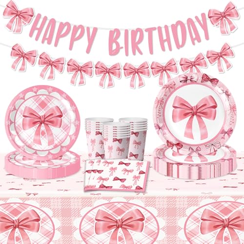Rosa Geburtstagsdekoration für Mädchen, rosa Schleife Barbie Mädchen Gastgeschenke Partyzubehör, Schleife Geburtstag Banner Wimpelkette Party Teller Servietten Tischdecke für Mädchen Rosa Geburtstagsdekoration für Mädchen, rosa Schleife Barbie Mädchen Gastgeschenke Partyzubehör, Schleife Geburtstag Banner Wimpelkette Party Teller Servietten Tischdecke für Mädchen von TOPWAYS