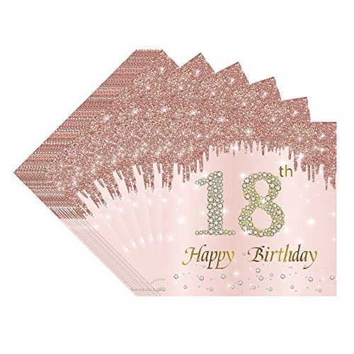 TOPWAYS 18 Geburtstagsdeko Servietten, Roségold Papier Party Servietten Tischdeko für 18. Geburtstag Mädchen Frau Frauen Happy Birthday Servietten Decorations 40 Stück (Geburtstag 18) von TOPWAYS