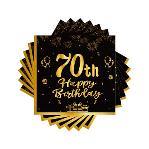 TOPWAYS 70 Geburtstagsdeko Servietten, Schwarz Gold Papier Party Servietten, Happy Birthday 70 Mann Frau Happy Birthday Servietten Decorations 60 Stück (70 geburtstag) von TOPWAYS