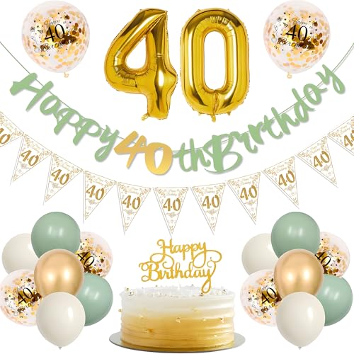 TOPWAYS Deko 40 Geburtstag Frauen Mann, Salbeigrüne Gold Geburtstagsdeko 40. Geburtstag Mann Frau Luftballons 40 Geburtstag mit Happy 40th Birthday Banner für 40 Geburtstag Frauen Männer Deko TOPWAYS Deko 40 Geburtstag Frauen Mann, Salbeigrüne Gold Geburtstagsdeko 40. Geburtstag Mann Frau Luftballons 40 Geburtstag mit Happy 40th Birthday Banner für 40 Geburtstag Frauen Männer Deko von TOPWAYS