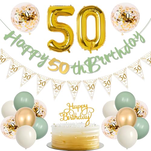 TOPWAYS Deko 50 Geburtstag Frauen Mann, Salbeigrüne Gold Geburtstagsdeko 50. Geburtstag Mann Frau Luftballons 50 Geburtstag mit Happy 50th Birthday Banner für 50 Geburtstag Frauen Männer Deko TOPWAYS Deko 50 Geburtstag Frauen Mann, Salbeigrüne Gold Geburtstagsdeko 50. Geburtstag Mann Frau Luftballons 50 Geburtstag mit Happy 50th Birthday Banner für 50 Geburtstag Frauen Männer Deko von TOPWAYS