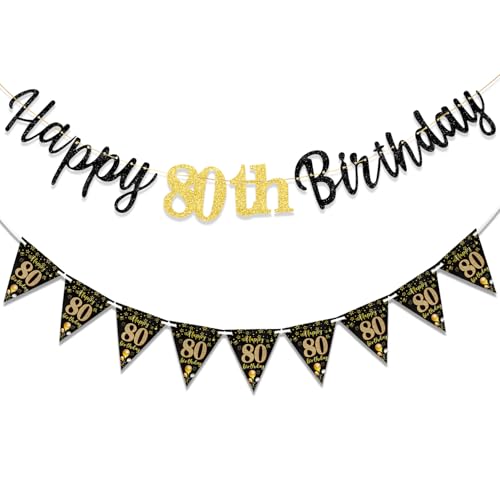 TOPWAYS Deko 80 Geburtstag Banner Frauen Mann, Schwarz Gold Geburtstagsdeko 80. Geburtstag Girlande Happy 80 Birthday Banner Wimpelkette für 80Geburtstag Frauen Männer Deko TOPWAYS Deko 80 Geburtstag Banner Frauen Mann, Schwarz Gold Geburtstagsdeko 80. Geburtstag Girlande Happy 80 Birthday Banner Wimpelkette für 80Geburtstag Frauen Männer Deko von TOPWAYS