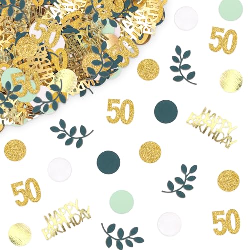 TOPWAYS Konfetti 50 Geburtstag Mann Frau, 200stück Tischdeko Geburtstag Streudeko Eukalyptus Grün Konfetti Groß Gold Konfetti Geburtstag 50 Geburtstag Deko Frauen Männer (50. geburtstag) von TOPWAYS