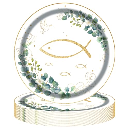 TOPWAYS Pappteller Kommunion Konfirmation Tischdeko, 18cm Fisch Pappteller Klein Einwegteller Eukalyptus Partygeschirr Tischdeko für Taufe Konfirmation Kommunion Deko Junge Mädchen 48 stück TOPWAYS Pappteller Kommunion Konfirmation Tischdeko, 18cm Fisch Pappteller Klein Einwegteller Eukalyptus Partygeschirr Tischdeko für Taufe Konfirmation Kommunion Deko Junge Mädchen 48 stück von TOPWAYS