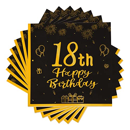 TOPWAYS Schwarz Gold 18 Geburtstagsdeko Servietten, 60Stück Papier Party Servietten Tischdeko für 18. Geburtstag Junge Mädchen Happy Birthday Servietten Decorations Party Supplies (18) von TOPWAYS