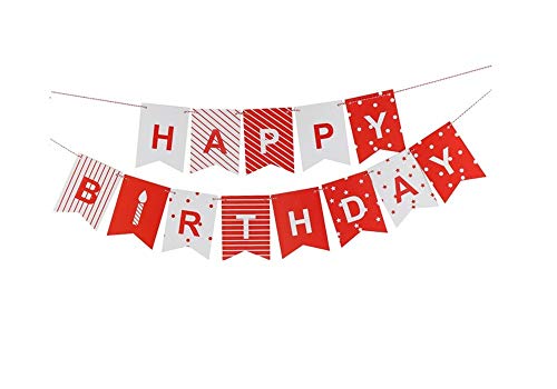 Topways® Rotes und weißes 3M-Banner für Mädchengeburtstagsparty-Dekorationen – Happy Birthday Schwalbenschwanz-Flaggen-Wimpelkette Zubehör von TOPWAYS
