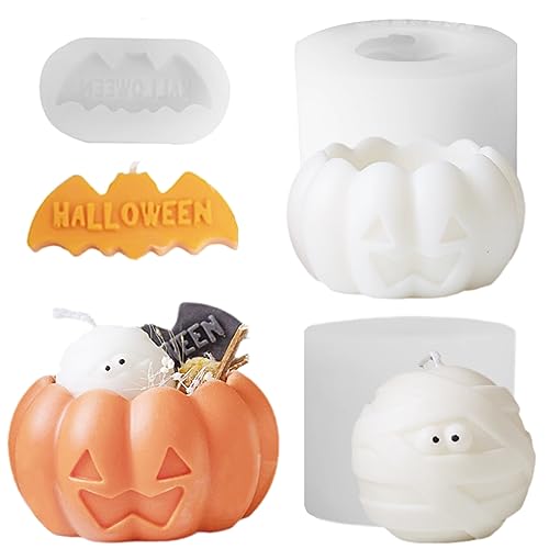 TOPYS 3-teiliges Halloween-Kerzen-Silikonformen-Set, DIY-Buchstabe, Fledermaus, Mama-Ball und 3D-Kürbisbehälter-Form für Kerzenherstellung, Wachs, Gips, Ornament, Harz, Seife, Schokolade, TOPYS 3-teiliges Halloween-Kerzen-Silikonformen-Set, DIY-Buchstabe, Fledermaus, Mama-Ball und 3D-Kürbisbehälter-Form für Kerzenherstellung, Wachs, Gips, Ornament, Harz, Seife, Schokolade, von TOPYS