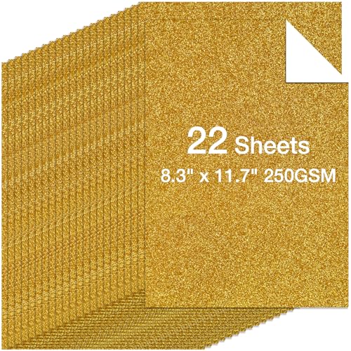 22 Blatt A4 Gold Glitter Cardstock, Premium No Shed Sparkly Paper for Cricut, Card Making & Scrapbooking, Wedding Decor, 250 GSM Crafts Paper (A4 Size 21.1x29.7 cm) von TORC