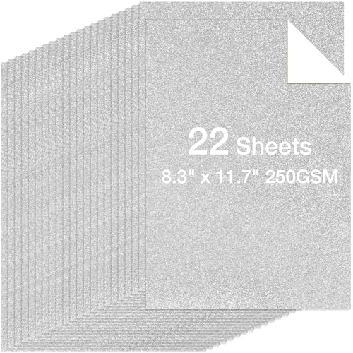 22 Blatt silberner Glitzer-Karton, A4, kein Ausfallen, glitzerndes Papier für Cricut, Kartenherstellung und Scrapbooking, Hochzeitsdekoration, 250 g/m² Bastelpapier (A4-Größe, 21,1 x 29,7 cm) von TORC