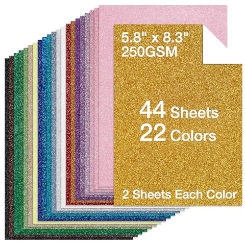 Glitzer-Karton, A5, kein Ausfallen, glitzerndes Papier für Cricut, Kartenherstellung und Scrapbooking, 250 g/m² Bastelpapier (A5, 14,7 x 21,1 cm), 44 Blatt von TORC