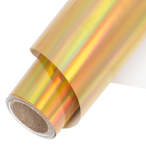 TORC Metallische HTV-Wärmetransfer-Vinyl-Rolle, 30,5 cm x 1,5 m, holografisch, goldfarben, zum Aufbügeln, für Hemden, kompatibel mit Cricut oder Silhoutte Cameo, leicht zu schneiden und zu jäten TORC Metallische HTV-Wärmetransfer-Vinyl-Rolle, 30,5 cm x 1,5 m, holografisch, goldfarben, zum Aufbügeln, für Hemden, kompatibel mit Cricut oder Silhoutte Cameo, leicht zu schneiden und zu jäten von TORC