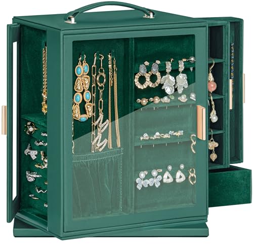 TORIBIO 360° drehbare große Schmuckschatulle für Damen, großer Leder-Schmuck-Organizer für Halsketten, Ringe, Ohrringe, Armbänder, Aufbewahrung mit Schublade, tolles Geschenk für Sie TORIBIO 360° drehbare große Schmuckschatulle für Damen, großer Leder-Schmuck-Organizer für Halsketten, Ringe, Ohrringe, Armbänder, Aufbewahrung mit Schublade, tolles Geschenk für Sie von TORIBIO