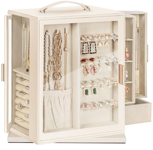 TORIBIO 360° drehbare große Schmuckschatulle für Damen, großer Leder-Schmuck-Organizer für Halsketten, Ringe, Ohrringe, Armbänder, Aufbewahrung mit Schublade, tolles Geschenk für Sie TORIBIO 360° drehbare große Schmuckschatulle für Damen, großer Leder-Schmuck-Organizer für Halsketten, Ringe, Ohrringe, Armbänder, Aufbewahrung mit Schublade, tolles Geschenk für Sie von TORIBIO