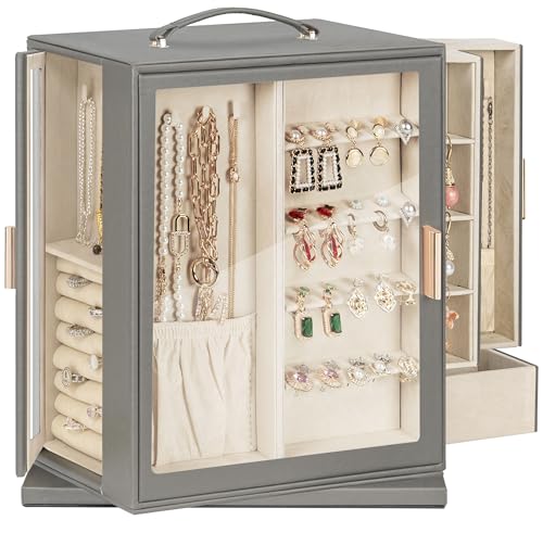 TORIBIO 360° drehbare große Schmuckschatulle für Damen, großer Leder-Schmuck-Organizer für Halsketten, Ringe, Ohrringe, Armbänder, Aufbewahrung mit Schublade, tolles Geschenk für Sie TORIBIO 360° drehbare große Schmuckschatulle für Damen, großer Leder-Schmuck-Organizer für Halsketten, Ringe, Ohrringe, Armbänder, Aufbewahrung mit Schublade, tolles Geschenk für Sie von TORIBIO