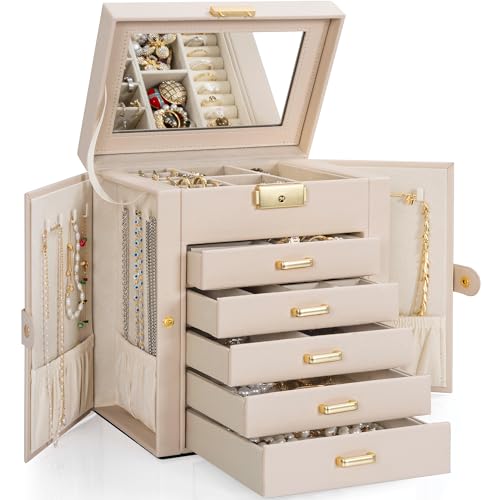 TORIBIO Große Schmuckschatulle für Damen, Leder-Schmuck-Organizer mit Spiegel und Schloss, 6-stöckige Schmuck-Aufbewahrungsbox für Mädchen/Frauen/Mütter, für Halsketten, Ohrringe, Armbänder, Halter TORIBIO Große Schmuckschatulle für Damen, Leder-Schmuck-Organizer mit Spiegel und Schloss, 6-stöckige Schmuck-Aufbewahrungsbox für Mädchen/Frauen/Mütter, für Halsketten, Ohrringe, Armbänder, Halter von TORIBIO