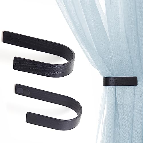 Selbstklebend Vorhang Raffhalter aus Holz - Set mit 2 Modernen Schwarz Raffhalter für Gardinen, Gardinenhalter Wand, Gardinenraffer, Gardinen Halterung, Holzvorhang-Rückzug Haken, Heimdekoration Selbstklebend Vorhang Raffhalter aus Holz - Set mit 2 Modernen Schwarz Raffhalter für Gardinen, Gardinenhalter Wand, Gardinenraffer, Gardinen Halterung, Holzvorhang-Rückzug Haken, Heimdekoration von TOROS STORE