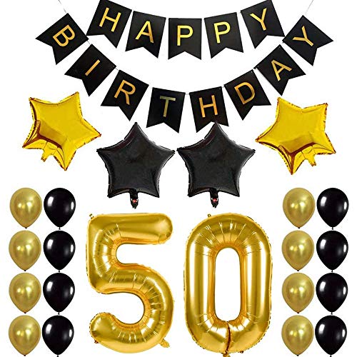 TORR 50. Geburtstags Feier Dekor Kit Alles Gute zum Geburtstag Ballon Banner Nummer "50" Luftballons Mylar Folie und Ballons Party ZubehöR von TORR