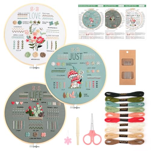 3 Stück Sticken Set Erwachsene, Blumenmuster Pflanzen Stickset für Anfänger Embroidery Kit Stickerei Set, Kreuzstich Set mit 1 Bambus Stickrahmen, Anleitung und Werkzeuge, für DIY Kunst, Handwerk 3 Stück Sticken Set Erwachsene, Blumenmuster Pflanzen Stickset für Anfänger Embroidery Kit Stickerei Set, Kreuzstich Set mit 1 Bambus Stickrahmen, Anleitung und Werkzeuge, für DIY Kunst, Handwerk von TOSAVGA