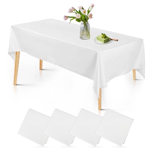 4 Stück Einweg Tischdecken Weiß, Rechteckig Tischdecke Geburtstag, wasserdichte Weiße Tischdecke 137 * 274cm, Table Cloth für Party, Hochzeit, Grillen, Gastronomie und Feste, Biertisch Tischdecke von TOSAVGA
