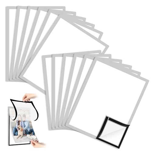TOSAVGA 12 Stück Magnetrahmen A4, 29,7x 21 cm Magnet Bilderrahmen, Diamond Painting Bilderrahmen, Selbstklebender Magnetrahmen, magnet bilderrahmen für Küche Schlafzimmer Wanddekoration - Silber von TOSAVGA