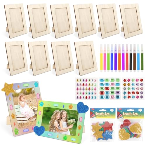 TOSAVGA Bilderrahmen Set, 10 Stück Bilderrahmen Holz, 20x15cm holzbilderrahmen/DIY Bastelsets für Kinder, holzbilderrahmen zum Bemalen mit Glitzersteine & Sticker für Kinder, Kindergeburtstag Basteln TOSAVGA Bilderrahmen Set, 10 Stück Bilderrahmen Holz, 20x15cm holzbilderrahmen/DIY Bastelsets für Kinder, holzbilderrahmen zum Bemalen mit Glitzersteine & Sticker für Kinder, Kindergeburtstag Basteln von TOSAVGA