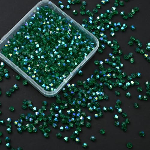 1000 Stück 4 mm Doppelkegel Kristallperlen facettierte Kristallglasperlen Bulk für Schmuckherstellung DIY Halskette Armband Ohrring (Smaragd AB Farbe) von TOSCALINA