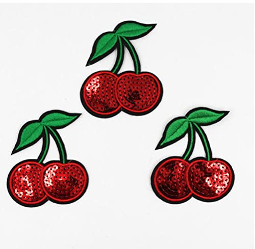 10 Stücke Cherry Pailletten Bestickte Patches Obst Eisen Auf Patch Nähen Auf Applique Motiv Abzeichen Für Kleidungsaufkleber von TOSSPER