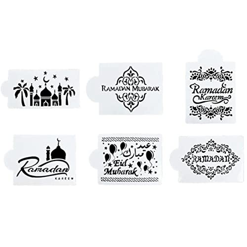 6 Stücke Eid Mubarak Cookie Schablone Kaffeekunstschablone Muslimische Islamische Ramadan Kareem Party Dekore Supplies von TOSSPER