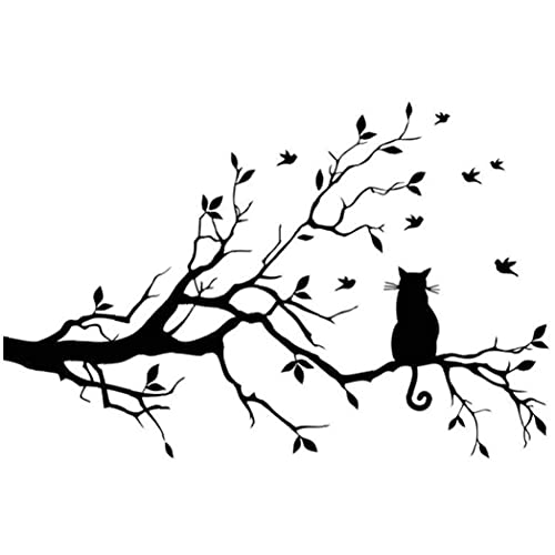 Katze Auf Langen Baum Zweig Wandtattoo Katze Fenster Kunstaufkleber Abnehmbare Diy Vinyl Für Räume Wohnkultur von TOSSPER