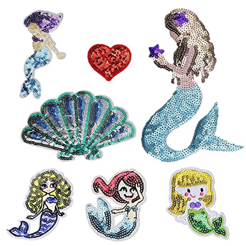 TOSSPER 1 Set Little Mermaid Pailletten Patch Näheisen Auf Bestickter Applique Handwerk Handgemachte Tücher DIY Kostüm, Gemischte Farbe von TOSSPER