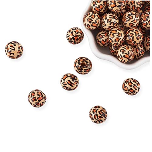 TOSSPER 100 Stücke Leopard Holzperlen Personalisierte Leopard Lackierte Runde Lose Polierte Perlen Für Girlande Schmuck Machen DIY Brufting von TOSSPER