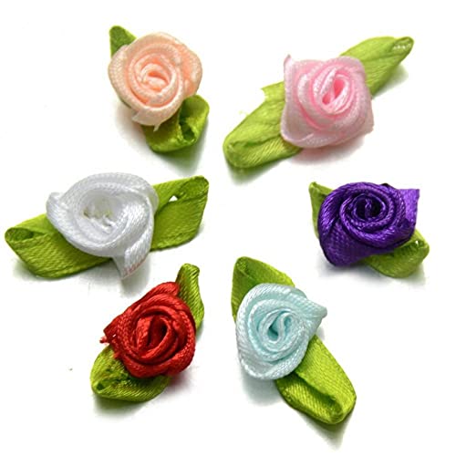 TOSSPER 100 Stücke Mini Satin Ribbon Rose Buds Blume Blatt Hochzeit Dekor Applikationen Verzierungen Nähen DIY Handwerk Dekor Mix Farbe von TOSSPER