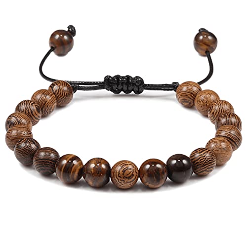 TOSSPER Natural Holzperlen Armband Für Frauen Herren Verstellbares Gebet Holzperlen Armbänder Armreifen Handschmuckzubehör von TOSSPER
