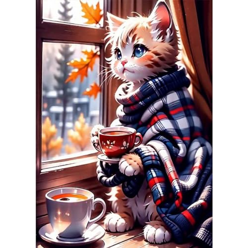TOSTOG 5D Diamond Painting für Erwachsene,Katze und Kaffee Diamant Painting Kits Bilder,Diamant Malerei DIY Diamond Painting Bilder Set 30x40cm für Wanddekor TOSTOG 5D Diamond Painting für Erwachsene,Katze und Kaffee Diamant Painting Kits Bilder,Diamant Malerei DIY Diamond Painting Bilder Set 30x40cm für Wanddekor von TOSTOG