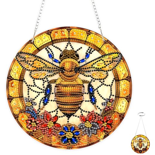 TOSTOG Diamond Art Hanging Kits für Erwachsene, 5D Diamond Painting für Erwachsene Fenster Anhänger, Spezielle Form Diamanten DIY Biene Blumen Diamant Malerei Hängende Anhänger Kit für Wanddekoration von TOSTOG